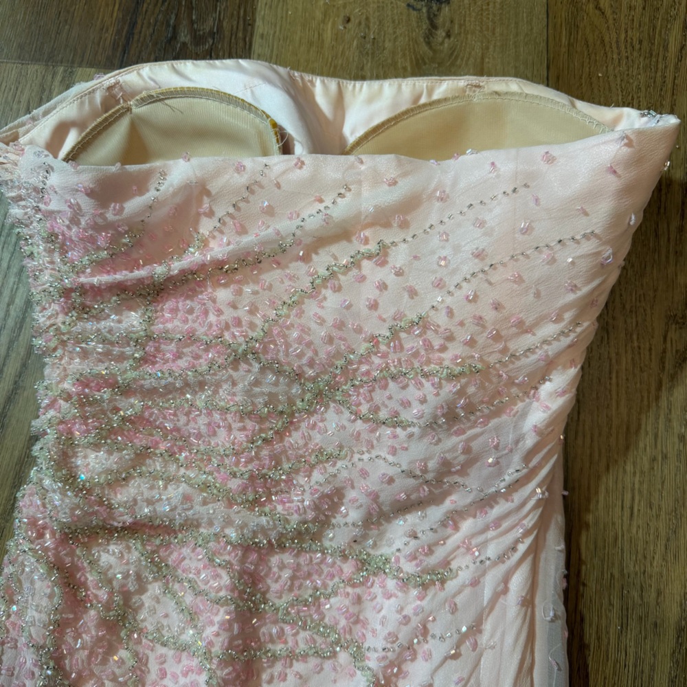 Vintage 100% Silk Beaded Dress Vintage Beaded Dress Pink Strapless Prom Fairy - Picture 16 of 17